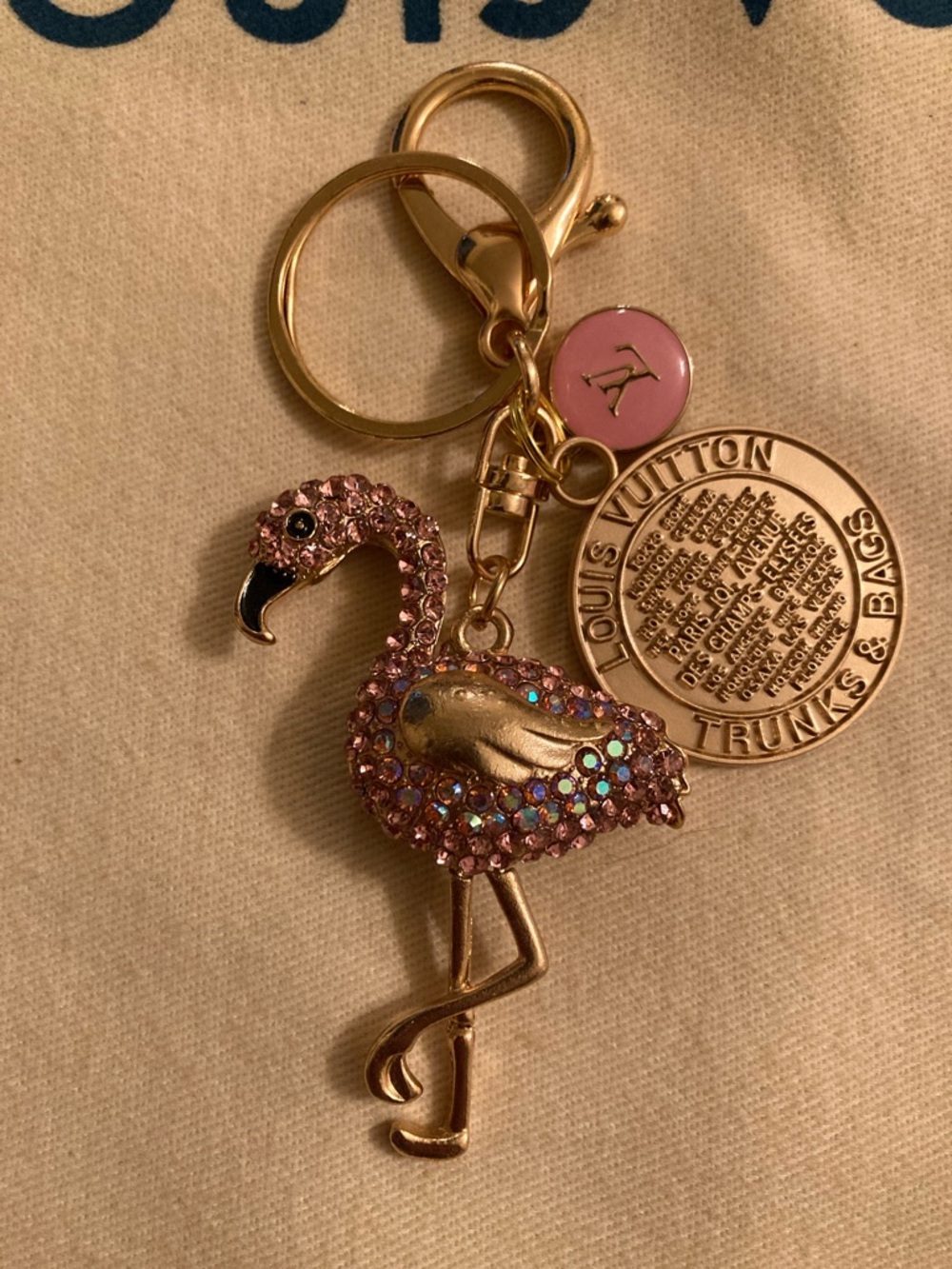 Louis Vuitton Upcycled Flamingo 🦩 Charm/Zipper Pull Purse Charm/Keychain NWOT - Picture 2 of 11